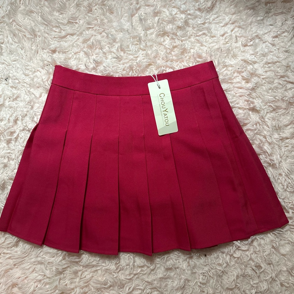 Chouyatou Red Mini Pleated Skirt NWT